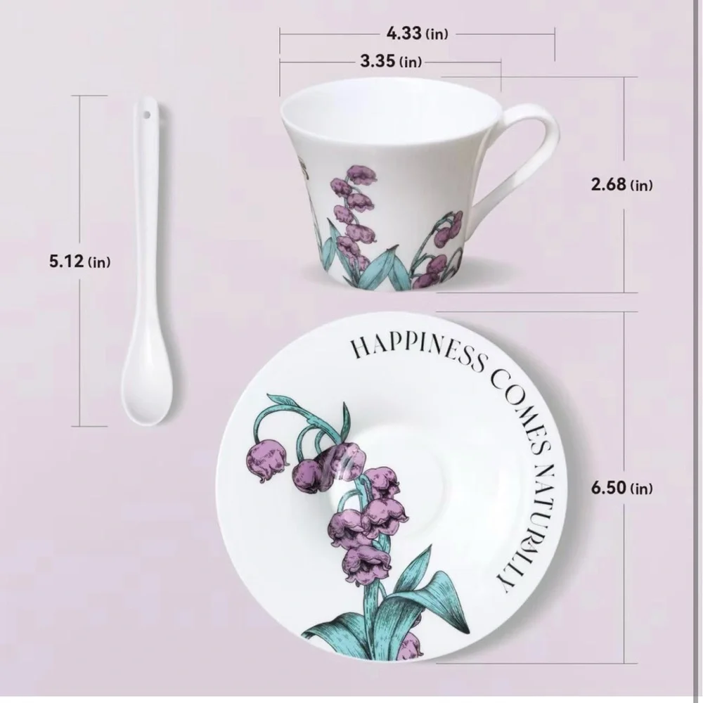 Tea cup set with 2 tea cups 2 saucers for coffee tea latte